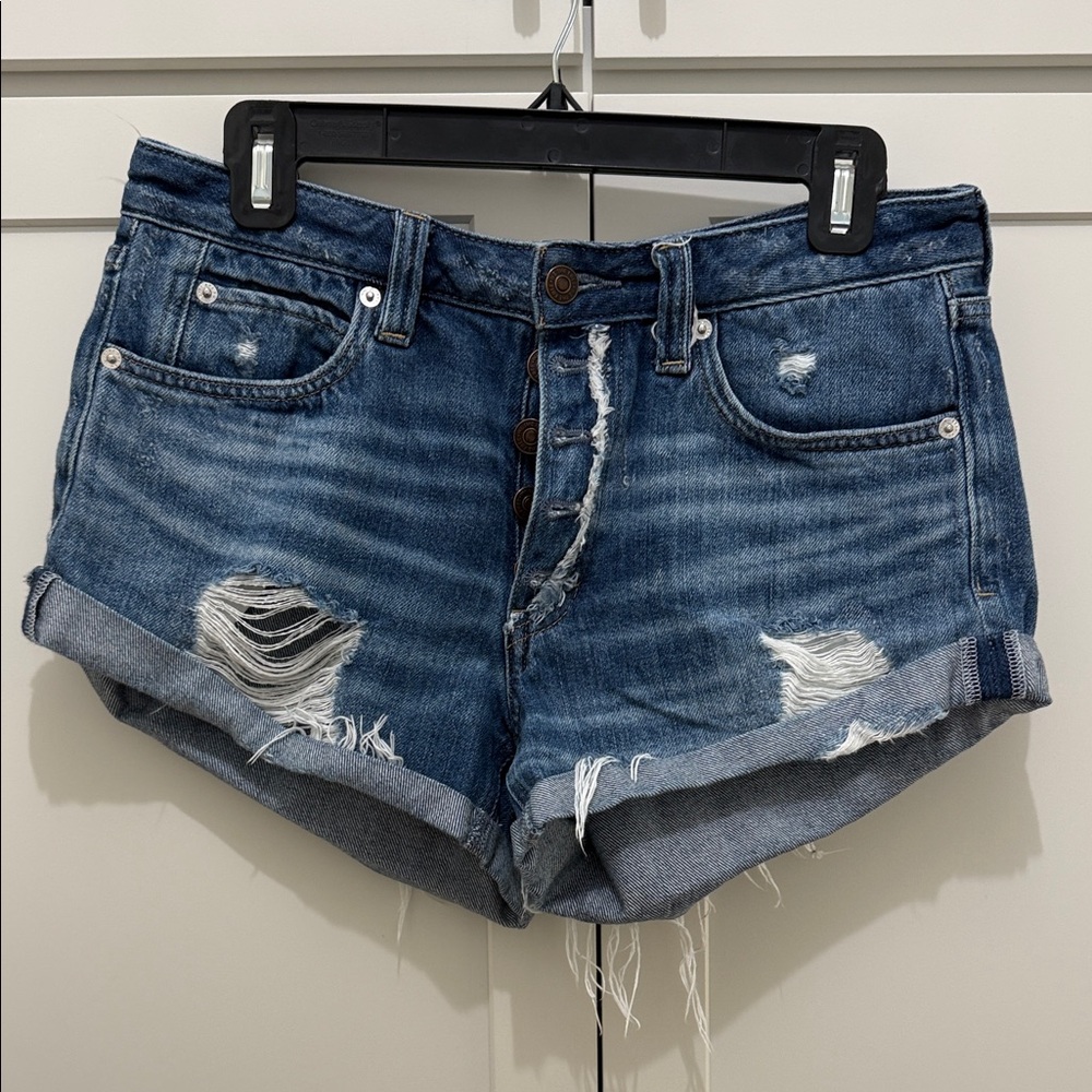 Free People Blue Distressed Jean Shorts